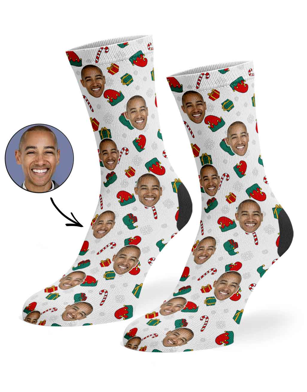Elf Face Pattern Personalised Christmas Socks