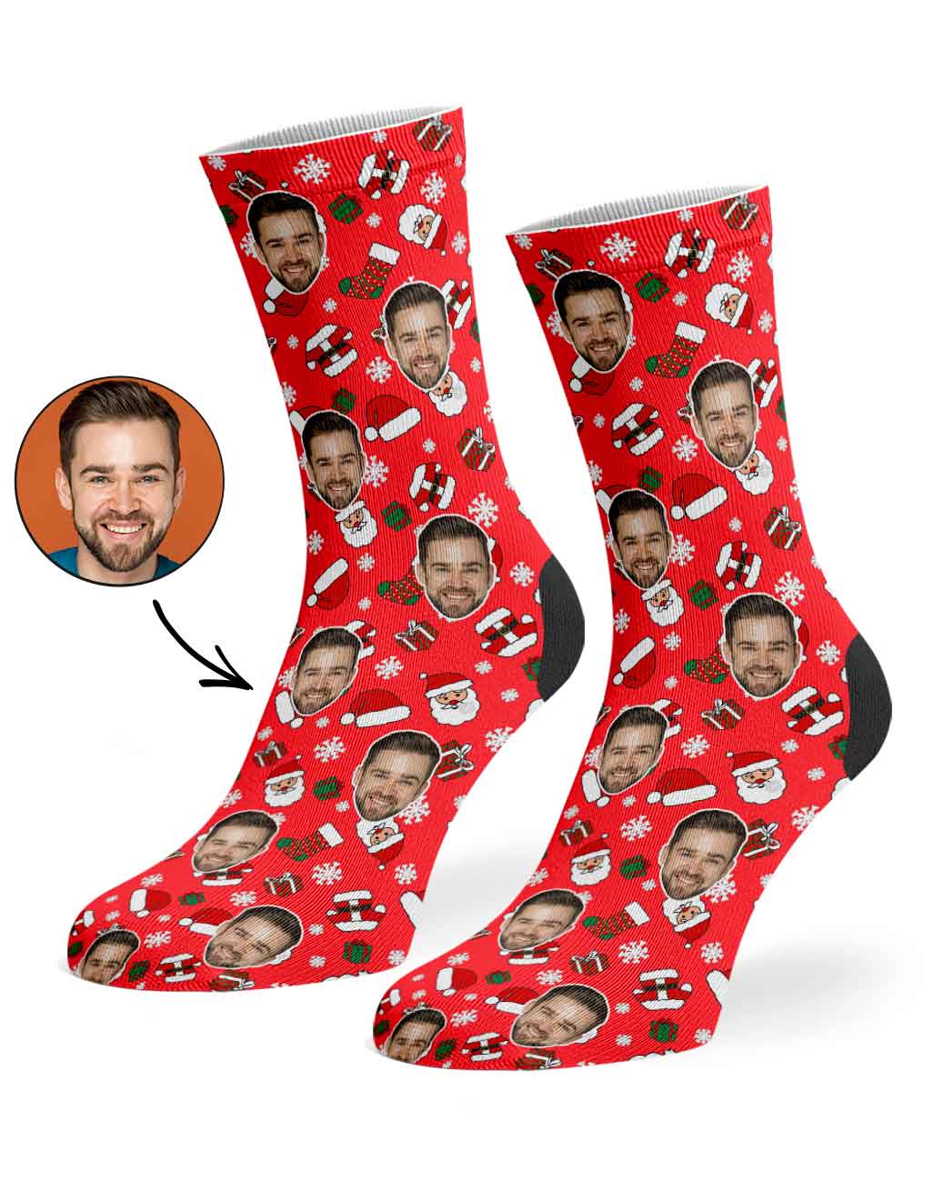 Santa Face Pattern Personalised Christmas Socks