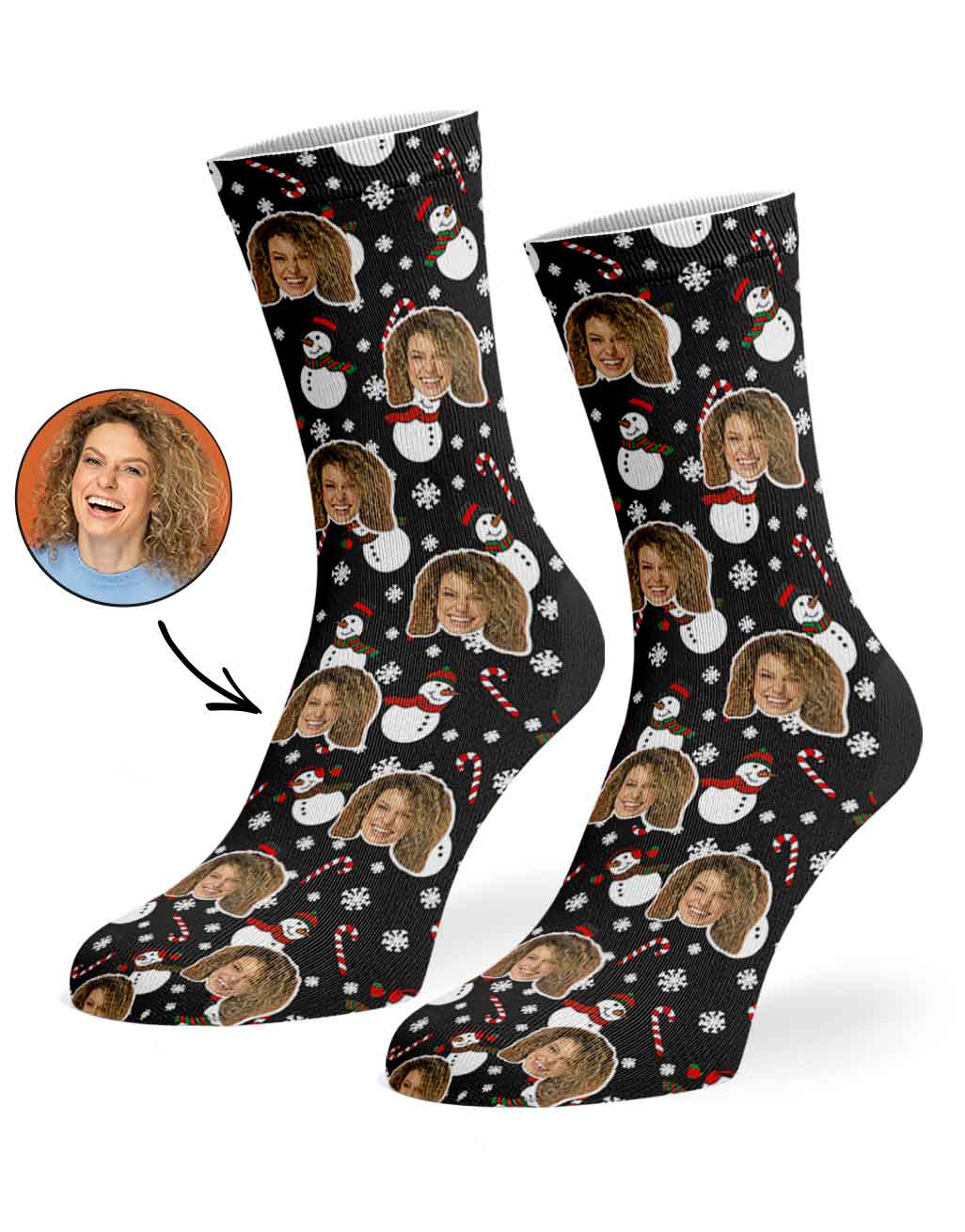 Snowman Face Pattern Personalised Christmas Socks