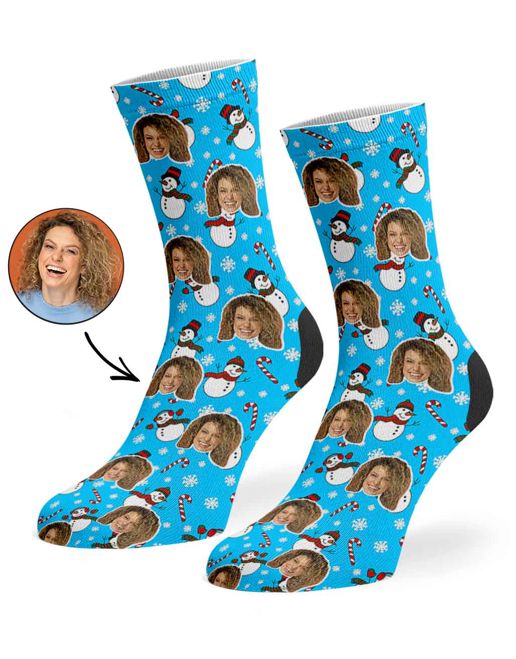 Snowman Face Pattern Personalised Christmas Socks