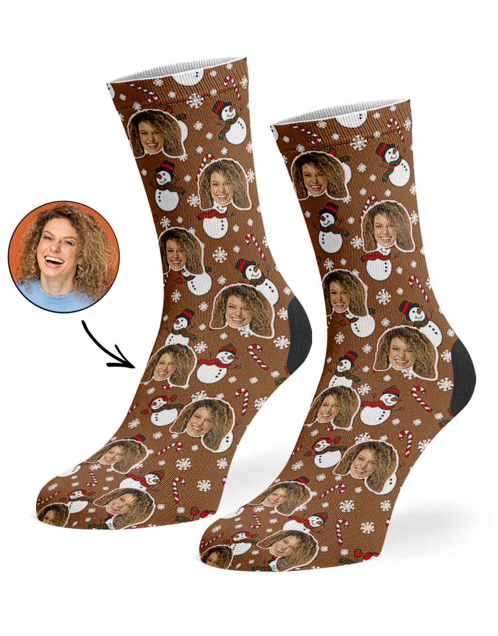 Snowman Face Pattern Personalised Christmas Socks