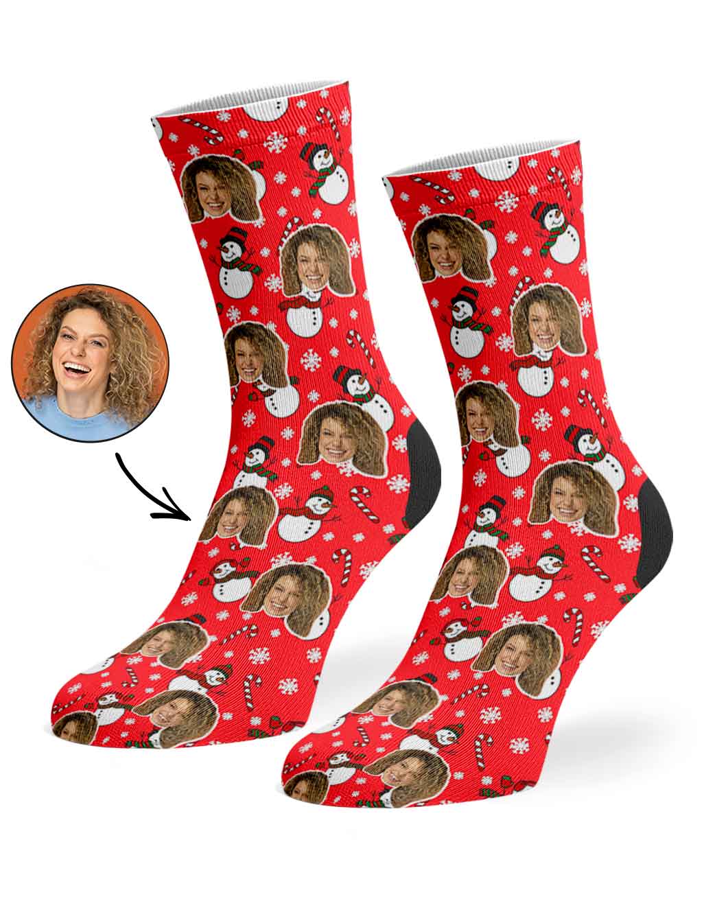 Snowman Face Pattern Personalised Christmas Socks