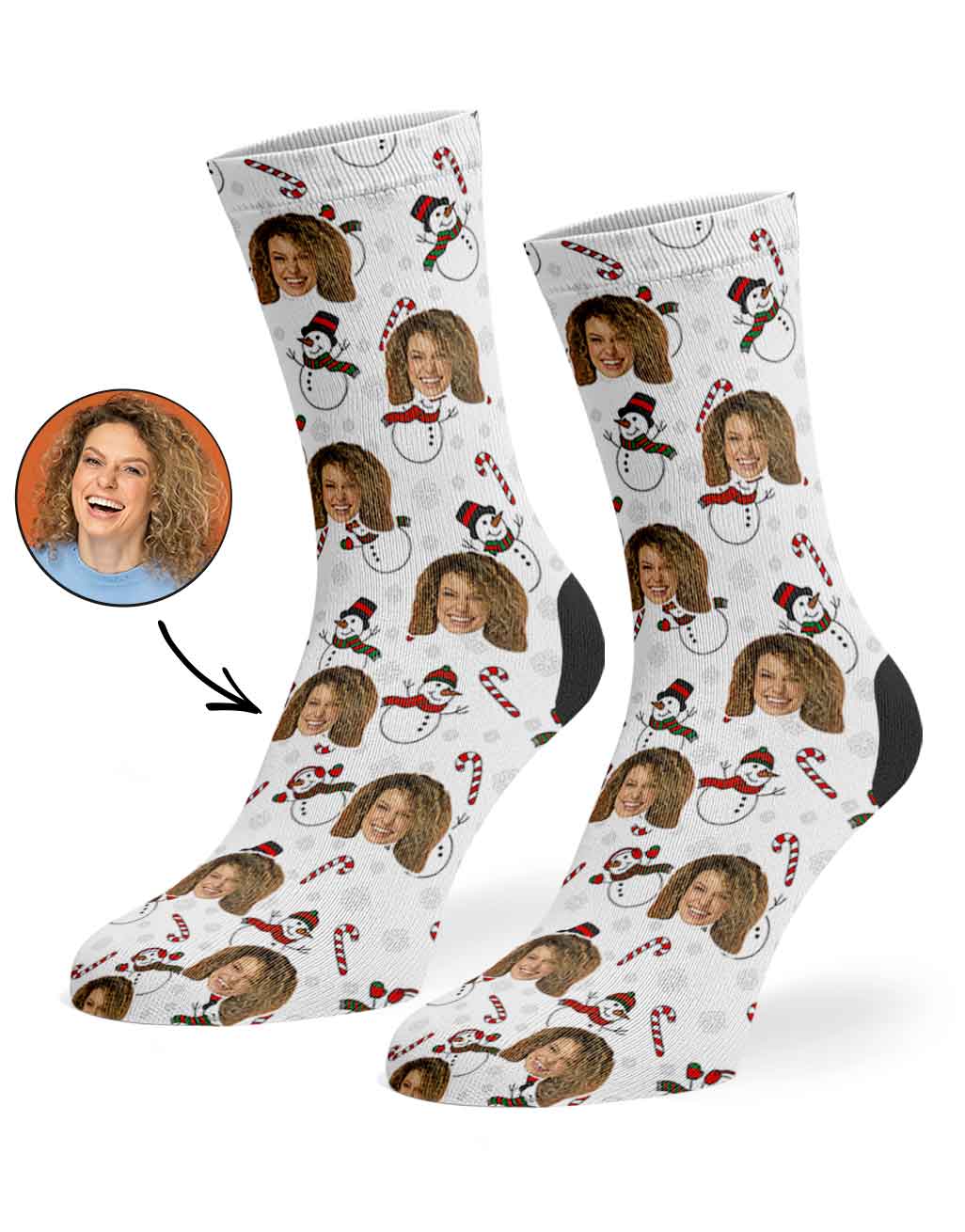 Snowman Face Pattern Personalised Christmas Socks