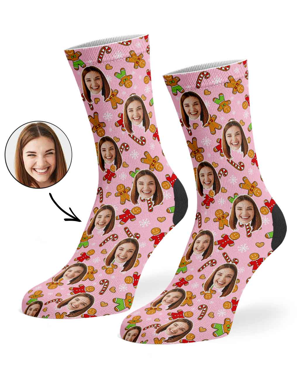 Gingerbread Face Pattern Personalised Christmas Socks