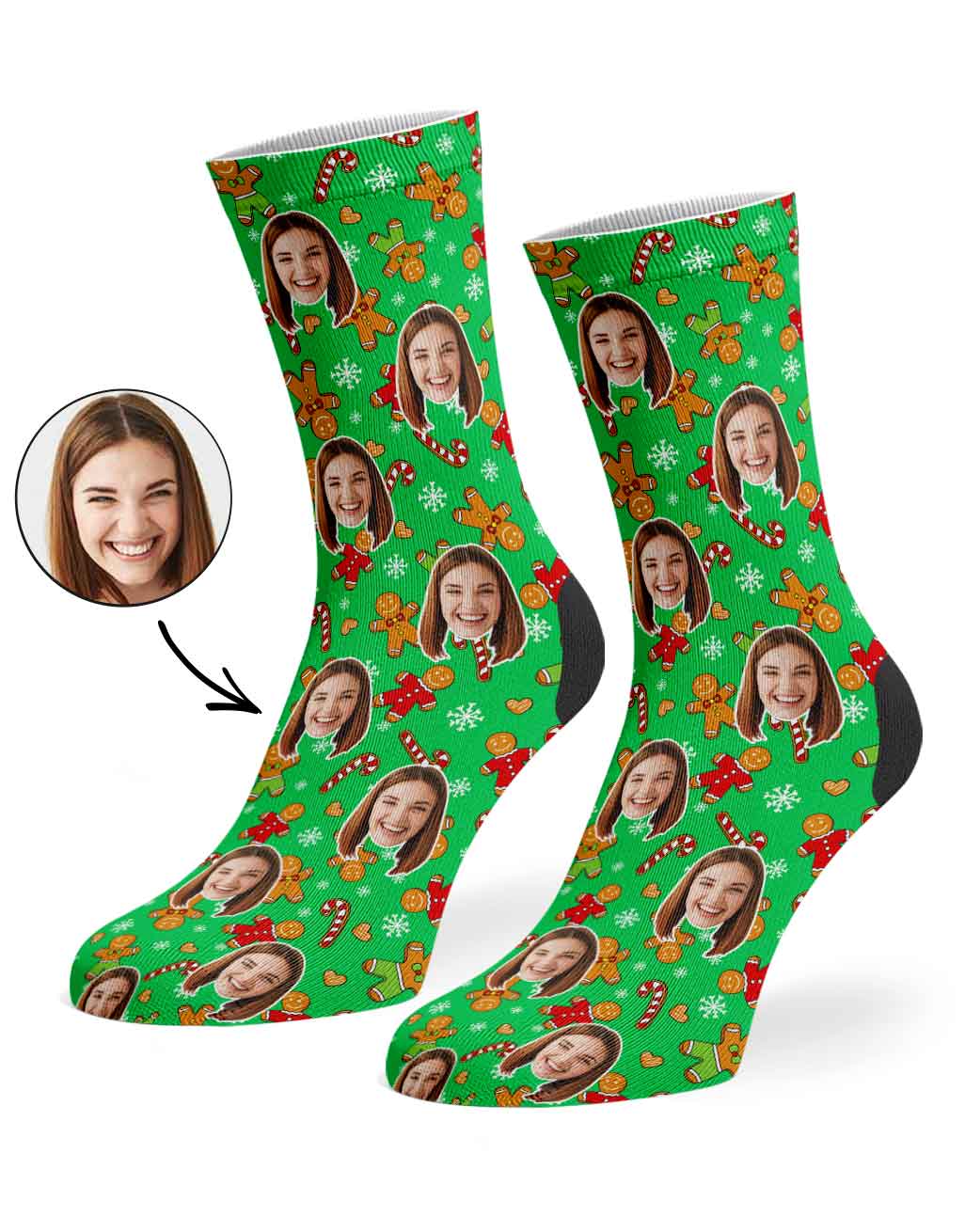 Gingerbread Face Pattern Personalised Christmas Socks
