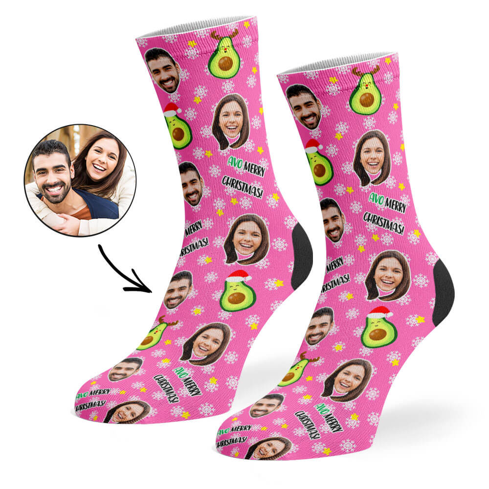 Avo Merry Christmas Face Photo Socks