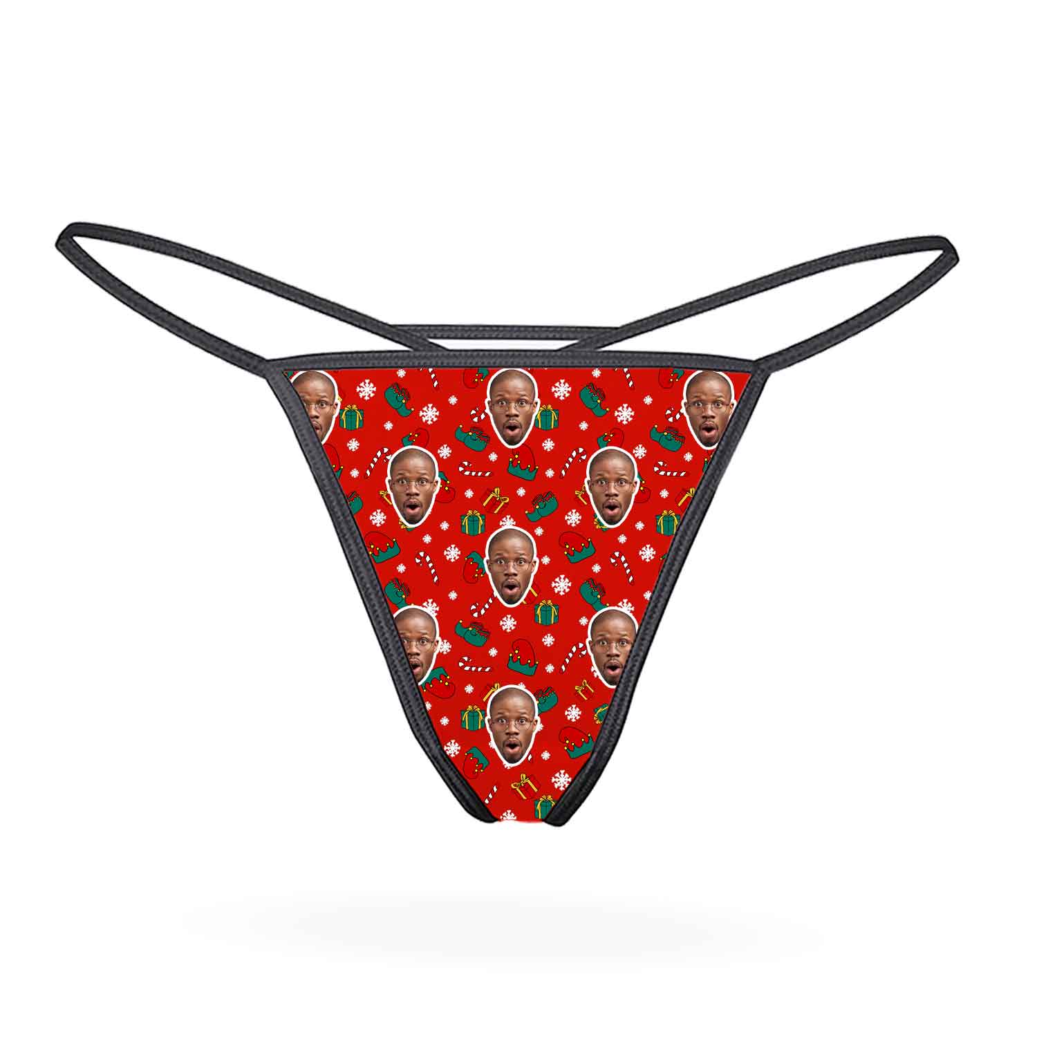 Elf Face Pattern Personalised Christmas Thongs