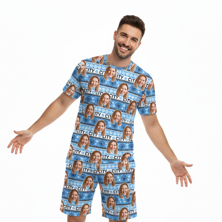 Personalised Men's Pyjamas - Christmas Man City Men's PJ Shorts Set