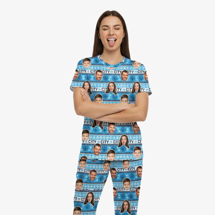 Christmas Man City Personalised Women's Pyjamas - Trouser Set