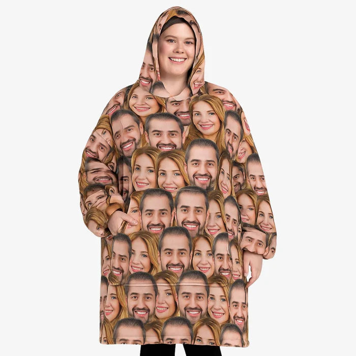 Couples Face Mash Custom Hoodie Blanket