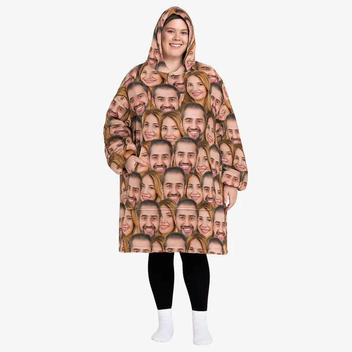 Couples Face Mash Custom Hoodie Blanket