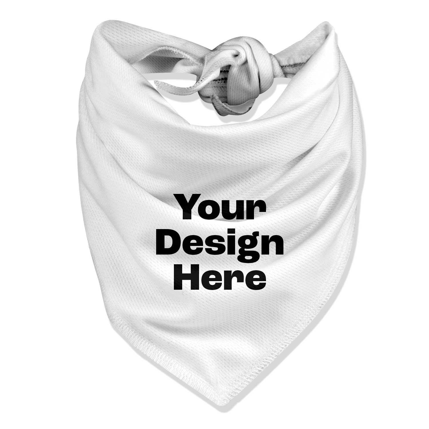 White bandana with 'Your Design Here' text on a white background