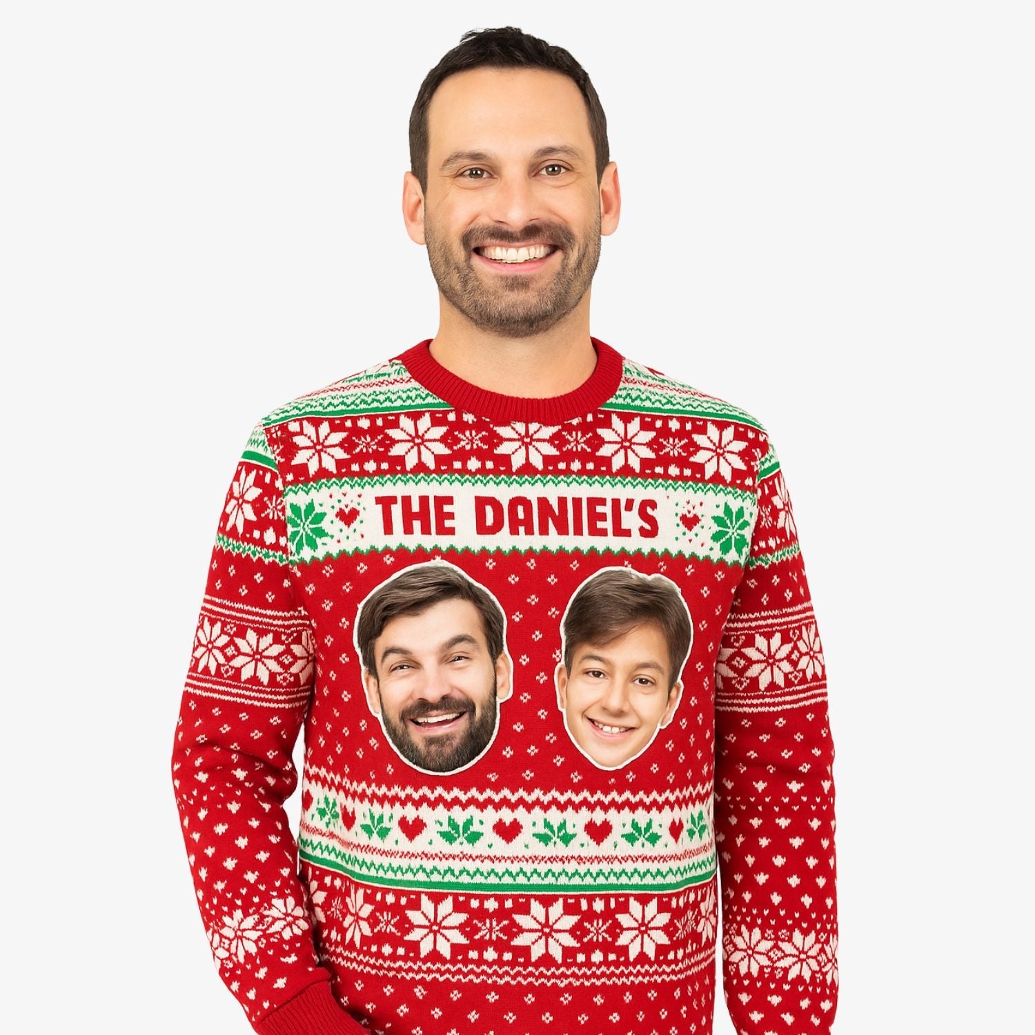 Personalised Christmas Jumper With Family Name & Up To 6 Faces