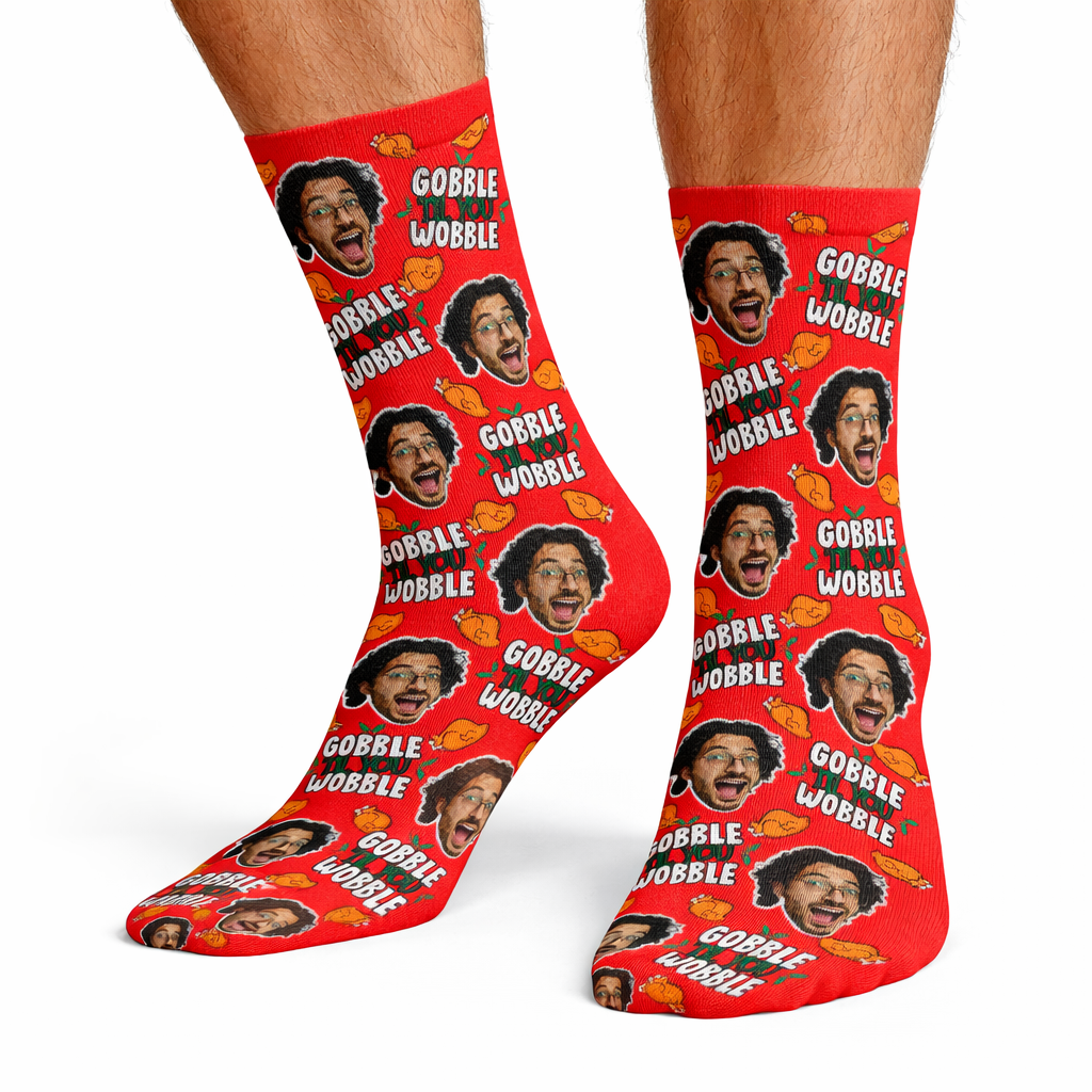 Gobble Til You Wobble Christmas Turkey Custom Socks