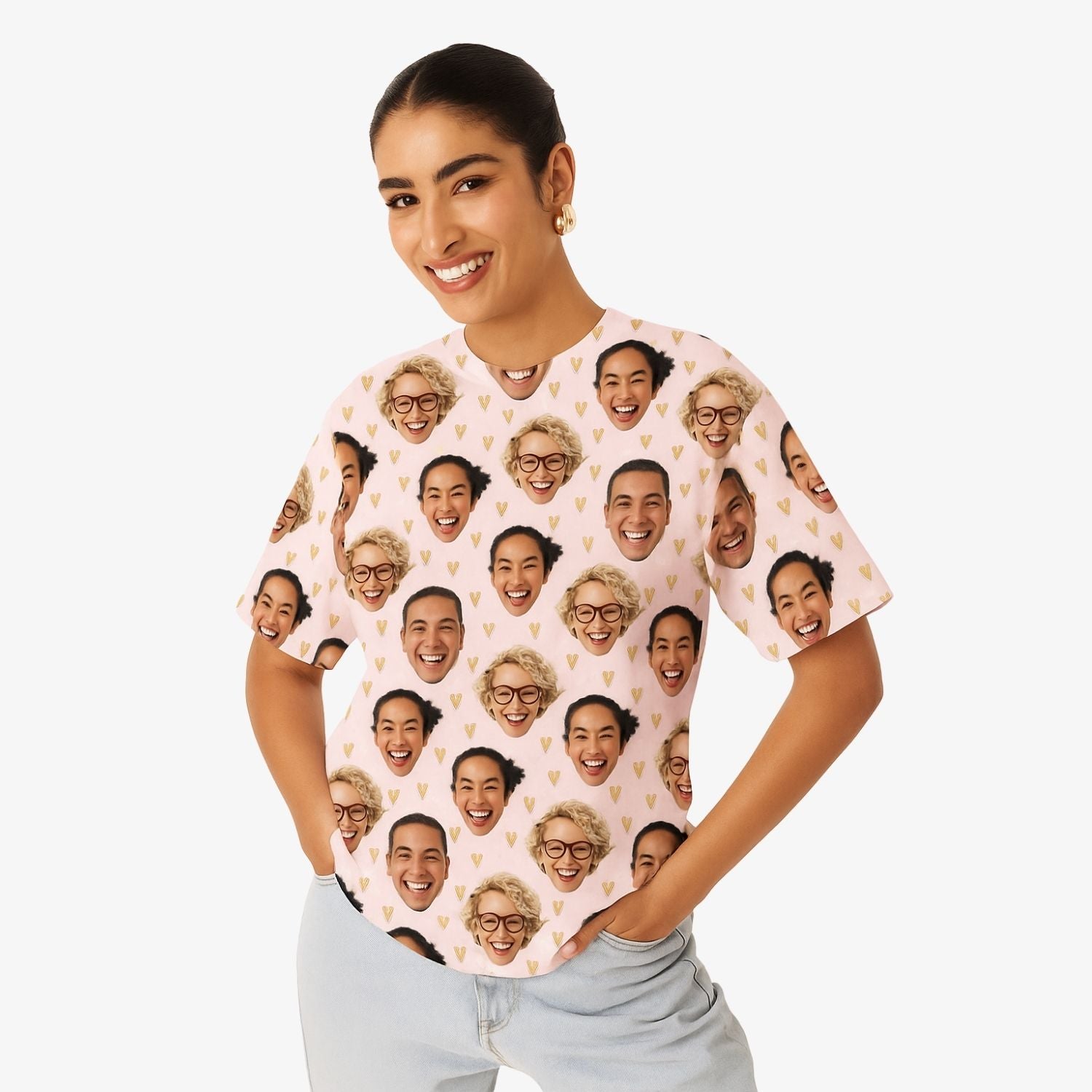 Gold Hearts Custom Face T-Shirt