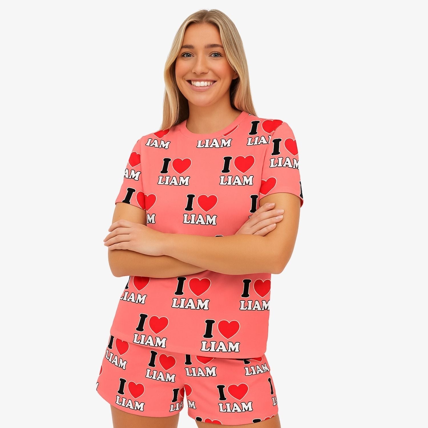 Personalised Women's PJ Shorts Set i Heart your name All-Over Print