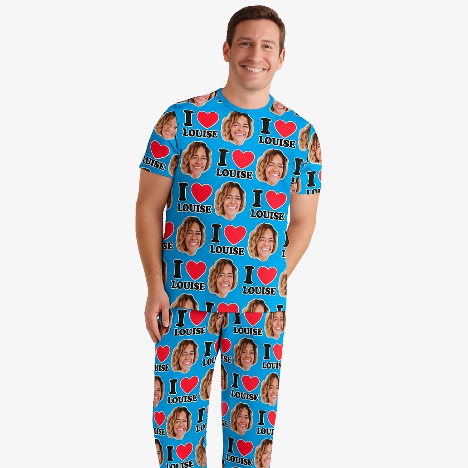 I Heart Name & Face Men's Personalised PJs