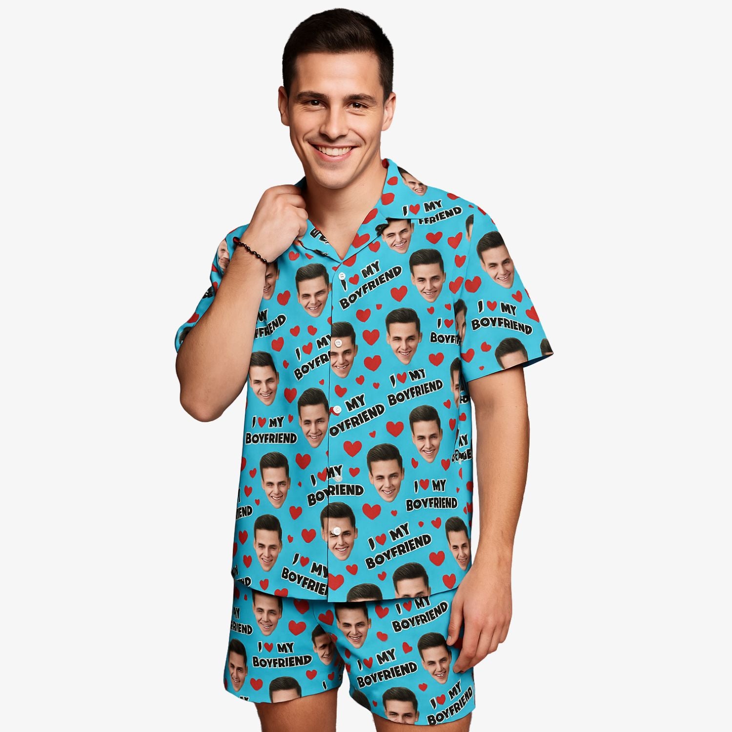 I Love My Boyfriend Personalised Hawaiian Shirt Shorts Set