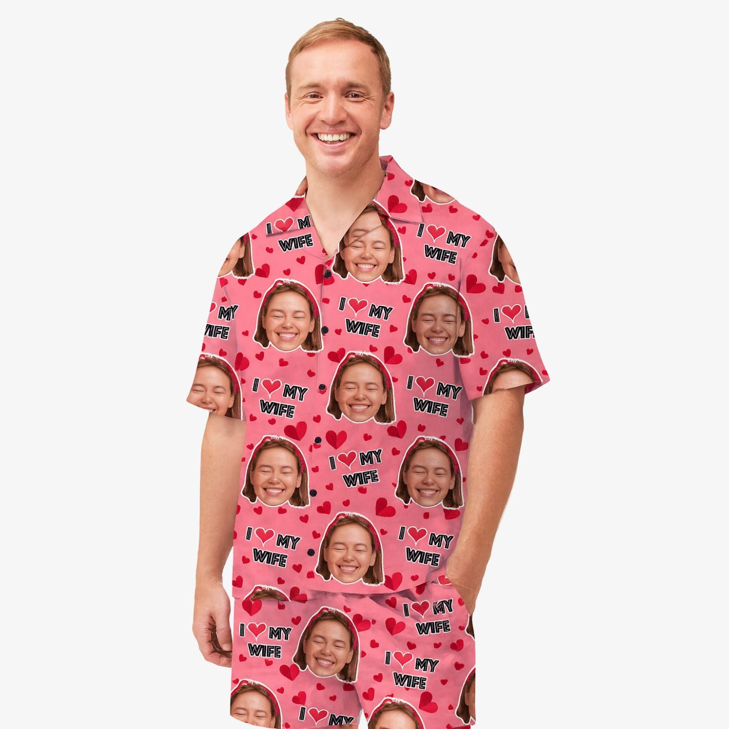 I Love My Wife Personalised Hawaiian Shirt Shorts Set