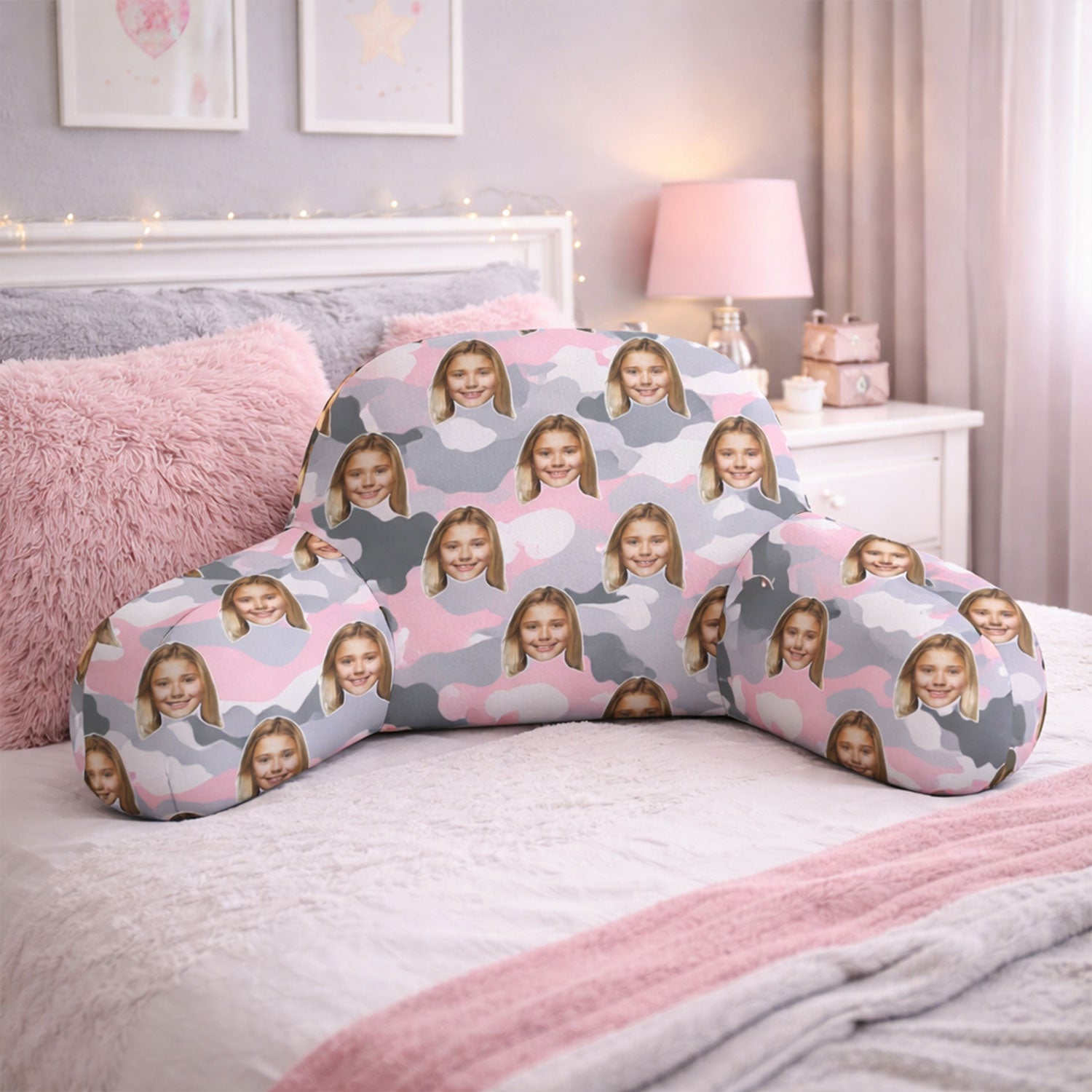 Personalised Kids Camo Pink Cuddle Cushion