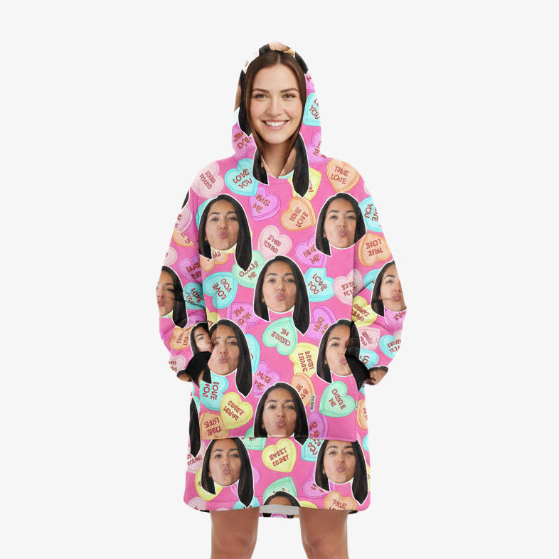 Love Hearts Personalised Hoodie Blanket