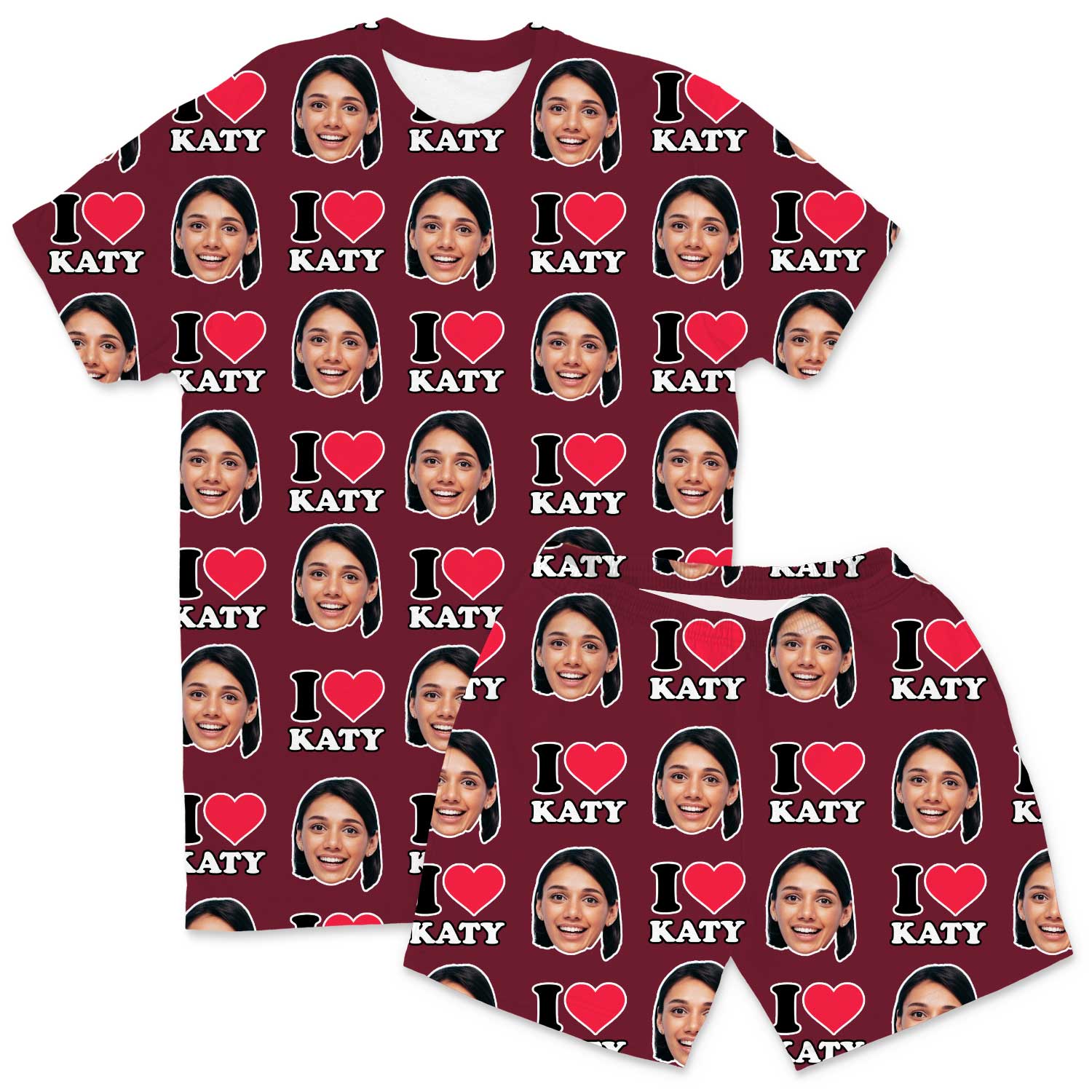 I Heart Name & Face Men's Personalised PJs - Shorts Set