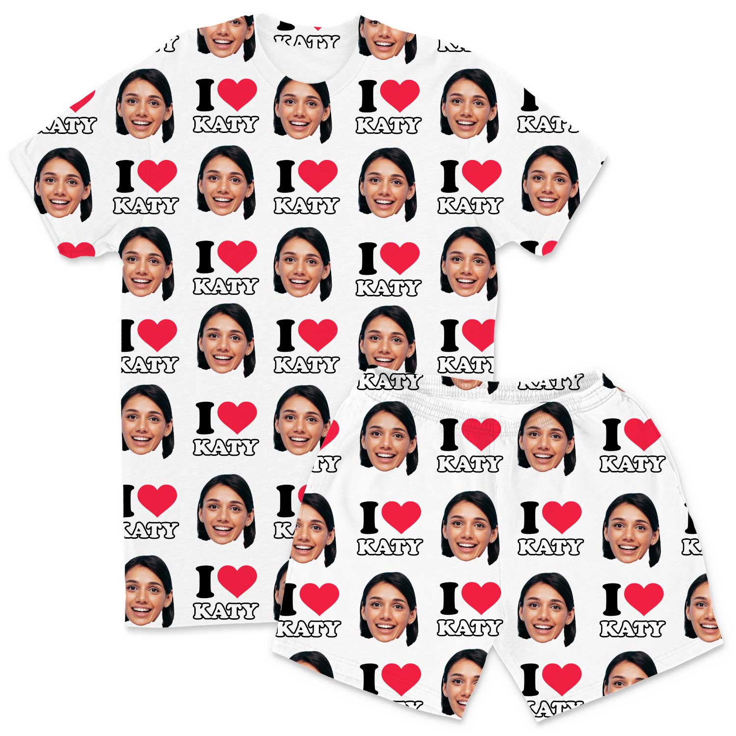 I Heart Name & Face Men's Personalised PJs - Shorts Set