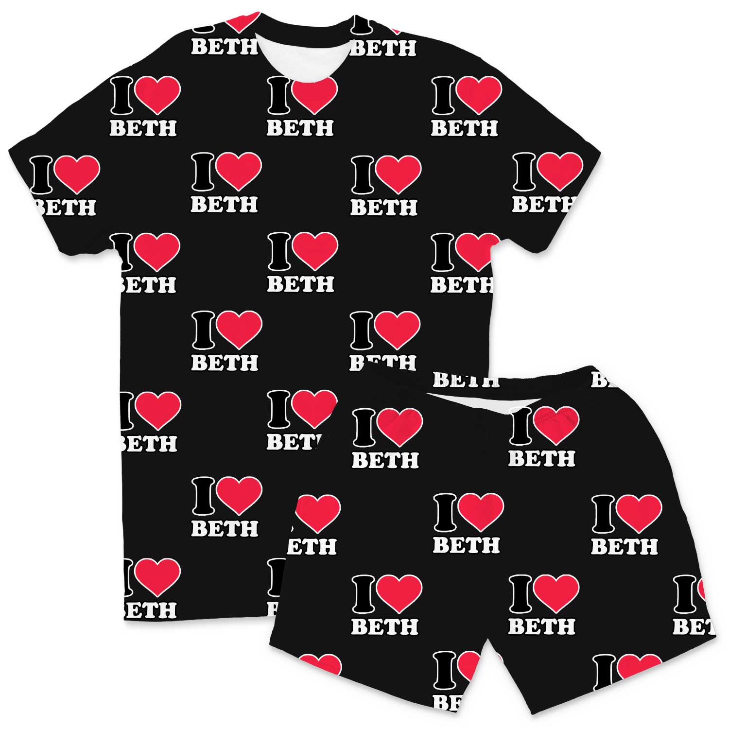Men's I Heart Name Personalised PJs - Shorts Set