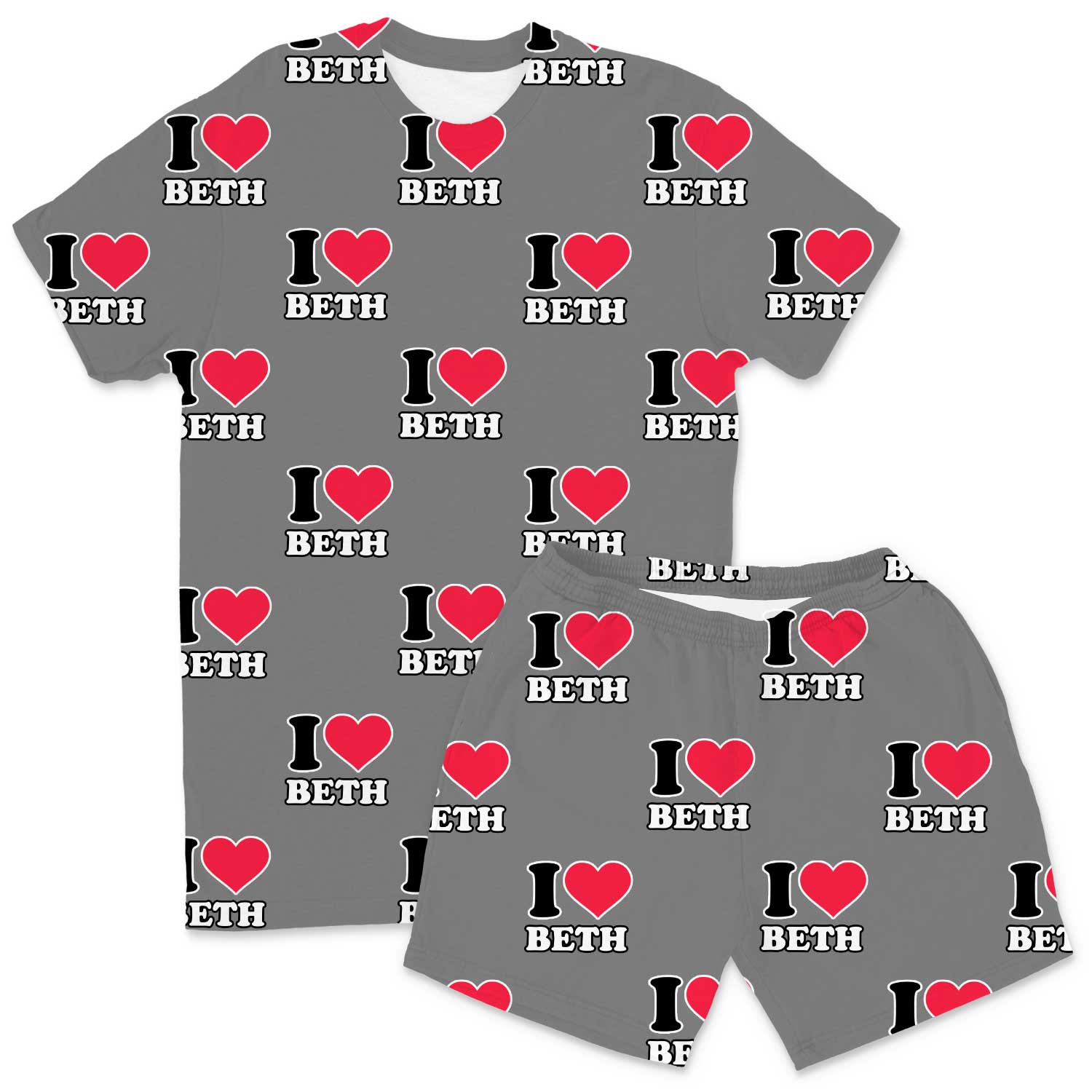 Men's I Heart Name Personalised PJs - Shorts Set