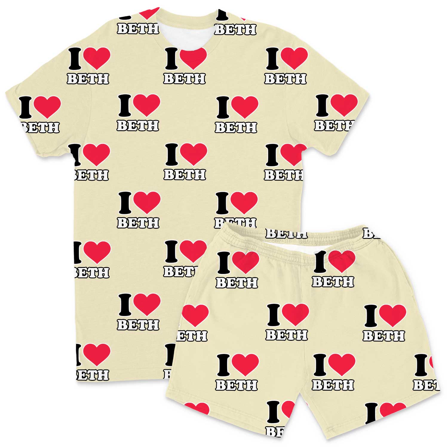 Men's I Heart Name Personalised PJs - Shorts Set