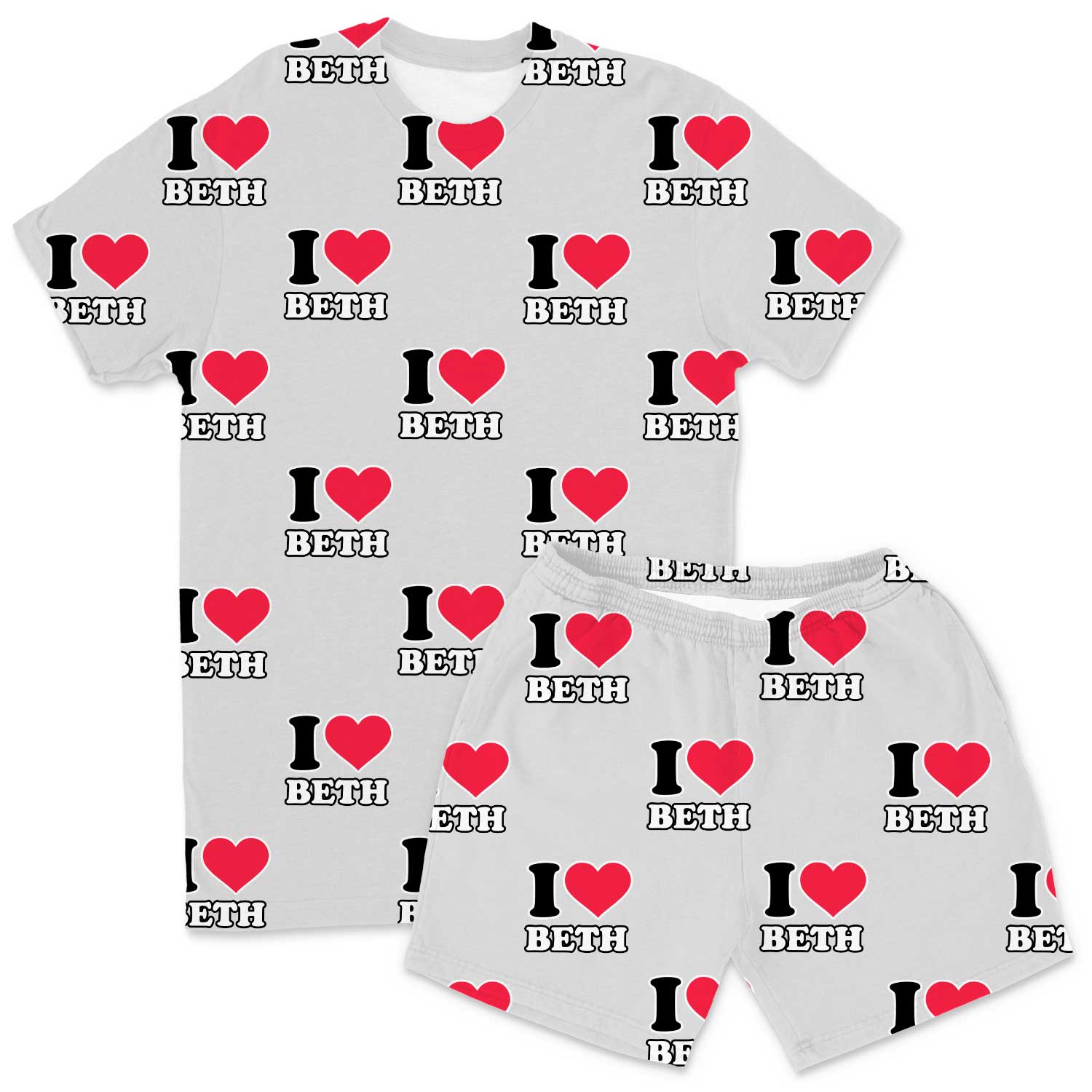 Men's I Heart Name Personalised PJs - Shorts Set