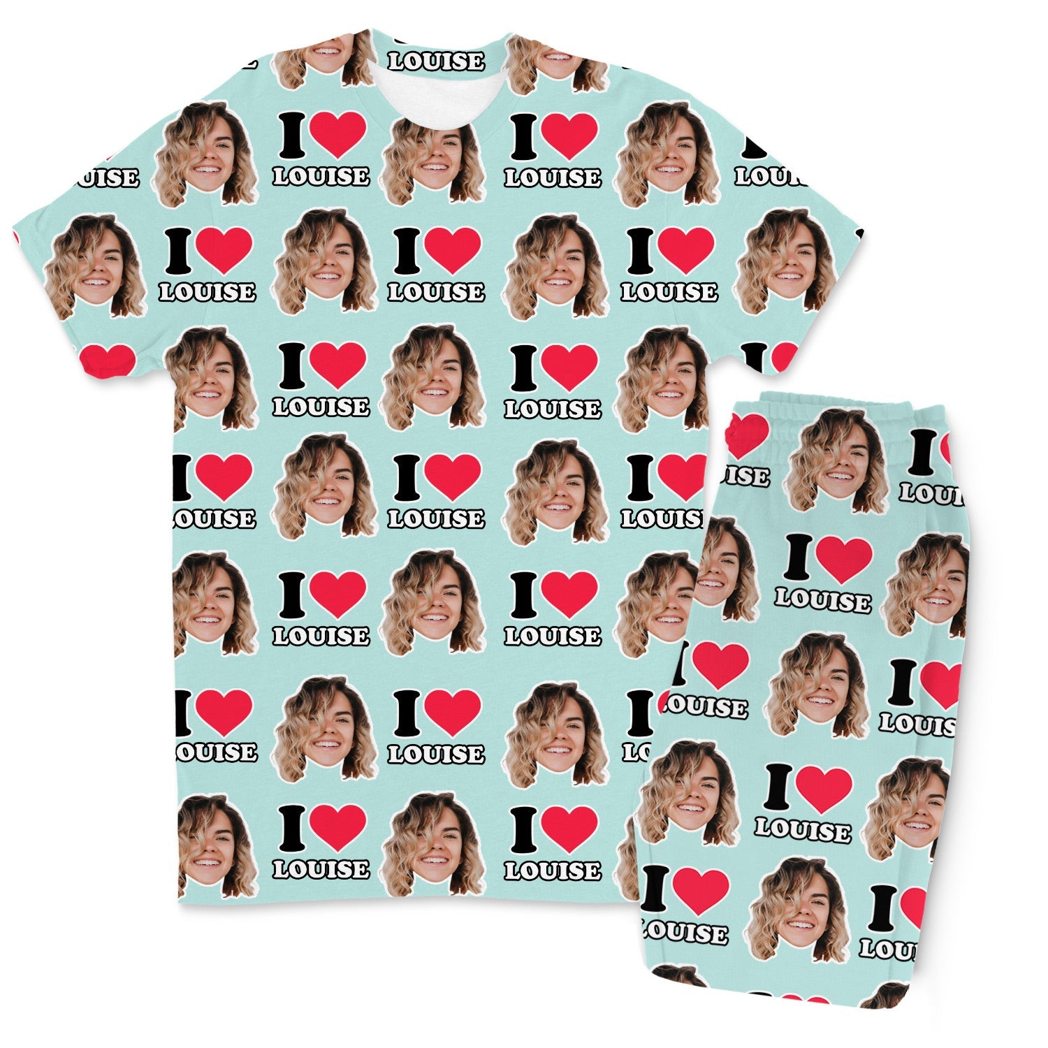 I Heart Name & Face Men's Personalised PJs - Trousers Set