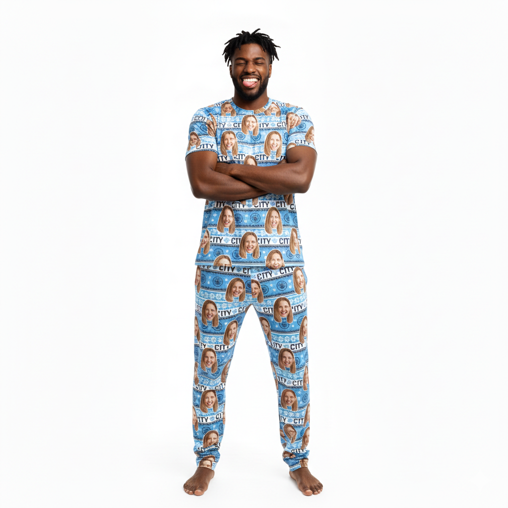 Christmas Man City Men's Personalised Pyjamas - Trouser Set