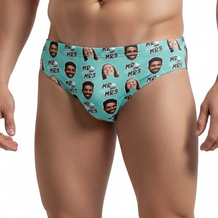Mr & Mrs Swim Trunks Personalised with Faces