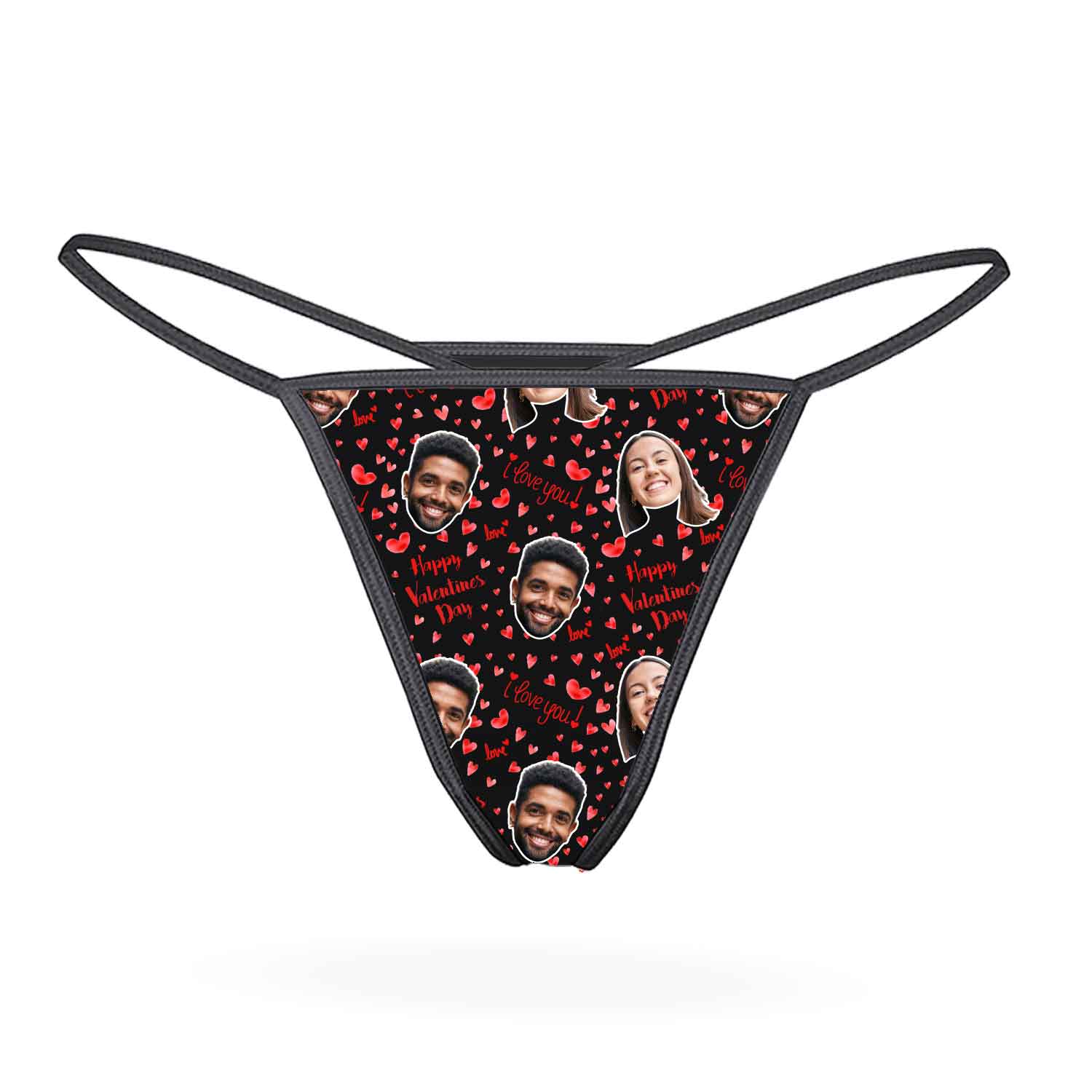 Happy Valentines Day Face Pattern Personalised Thong