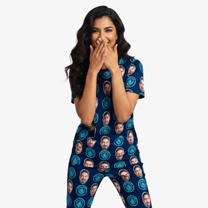 Navy Man City Personalised Women's Pyjamas - Trouser Set