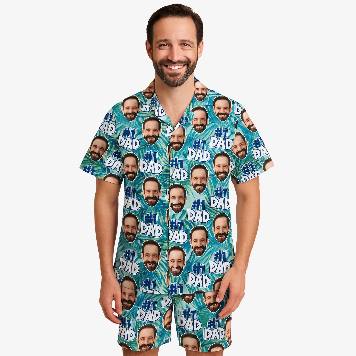 #1 Dad Personalised Hawaiian Shirt Shorts Set