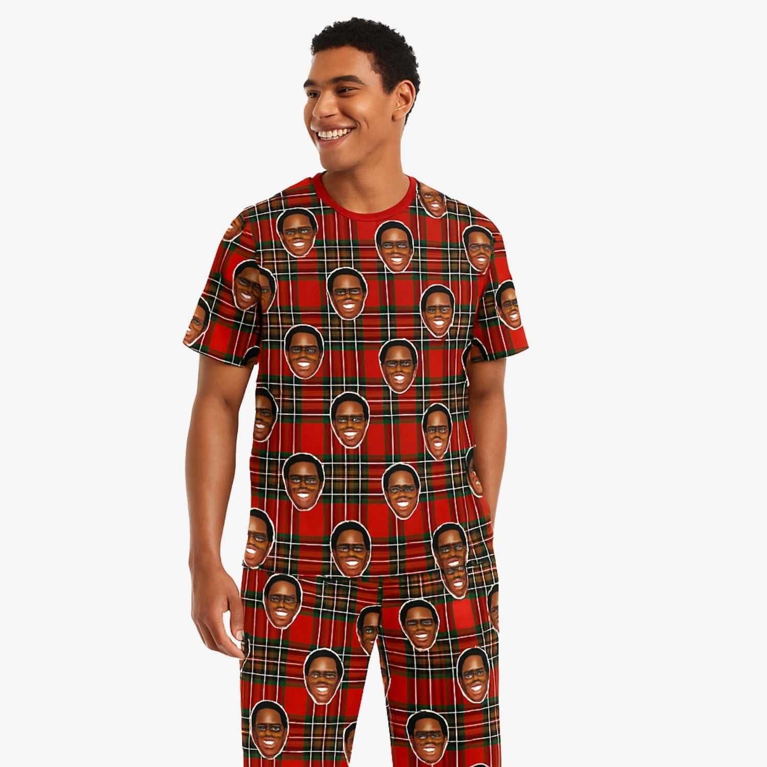 Men's Red Tartan Personalised Pyjamas