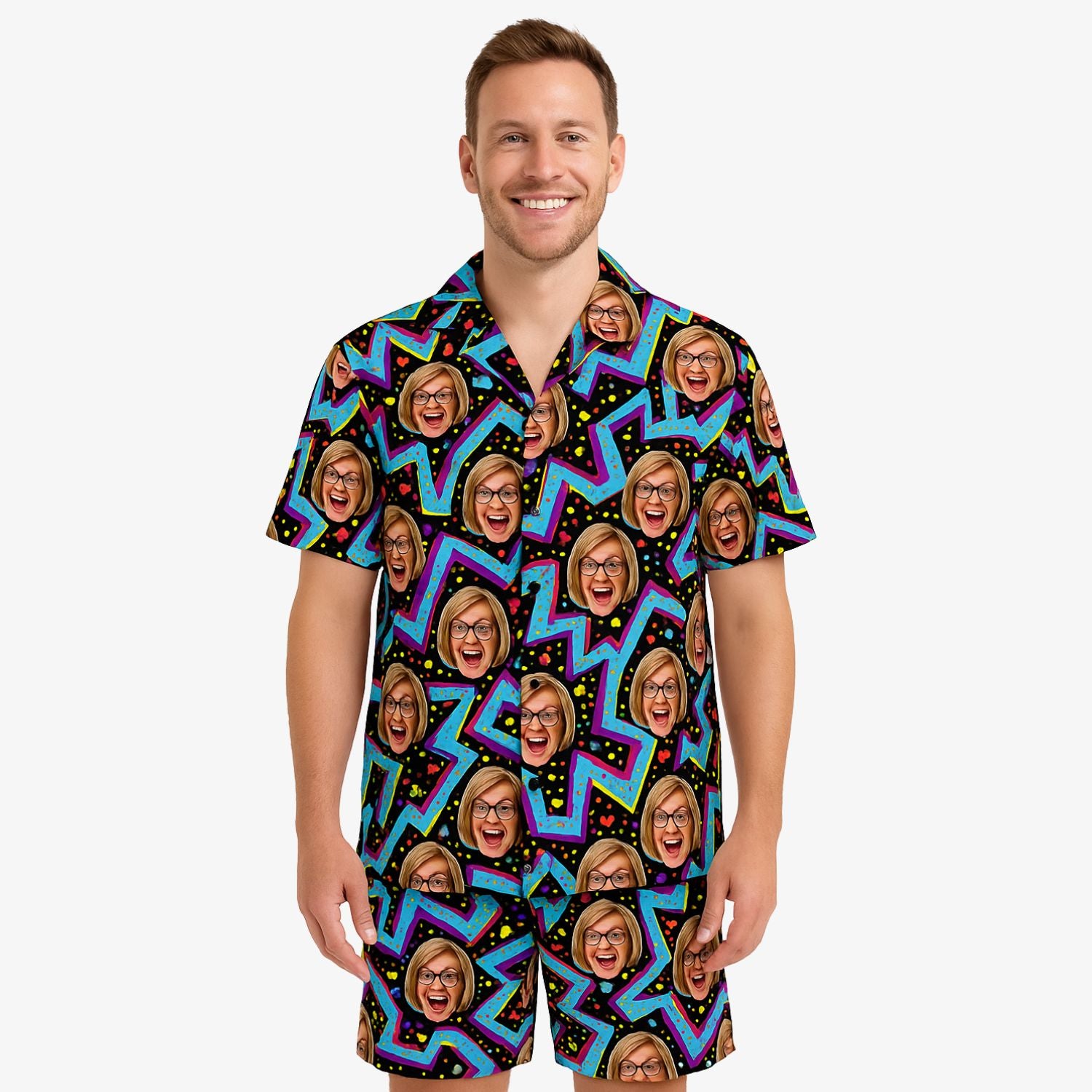 ZigZag Retro Personalised Hawaiian Shirt Shorts Set