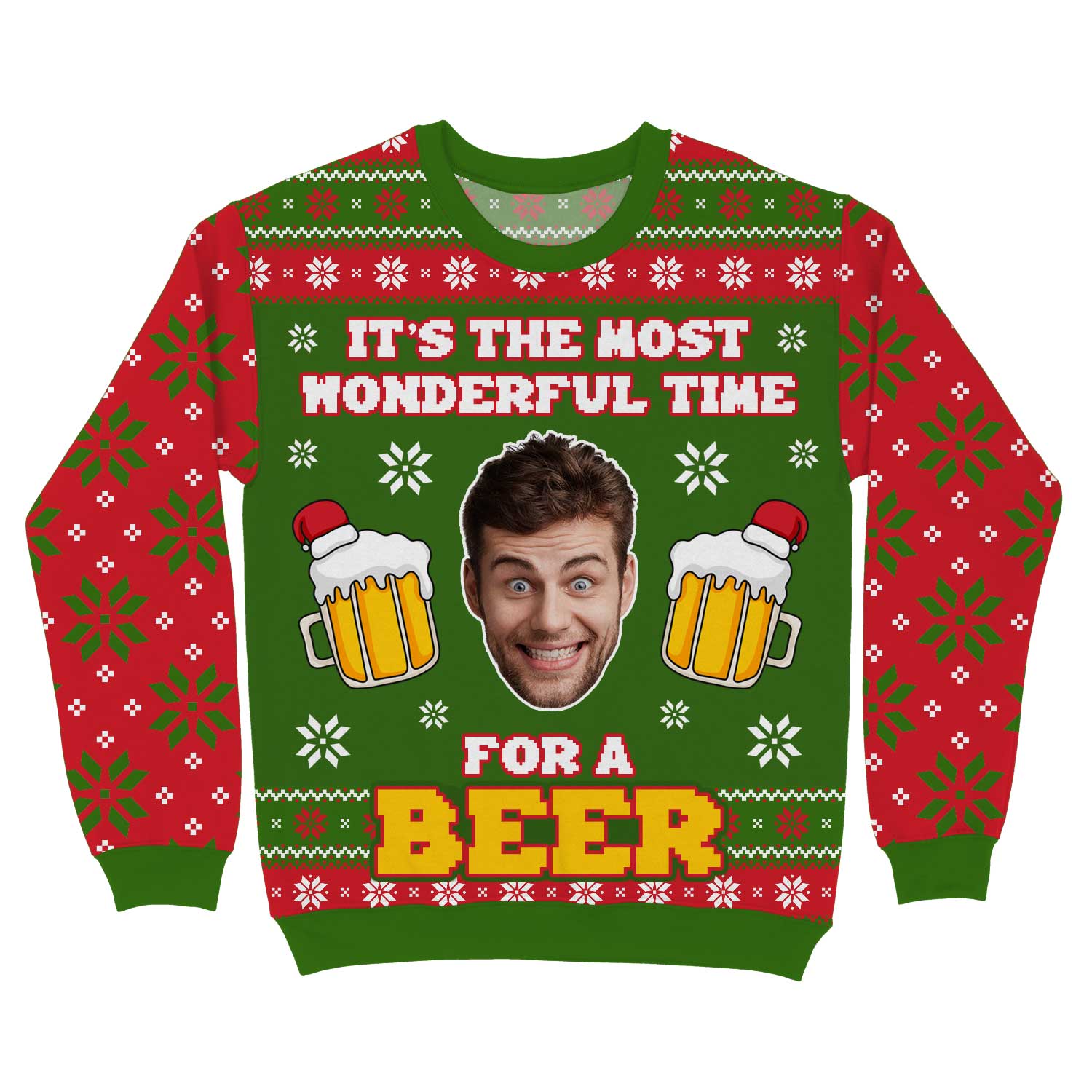 Most Wonderful Time For A Beer Face Personalised Christmas Jumper