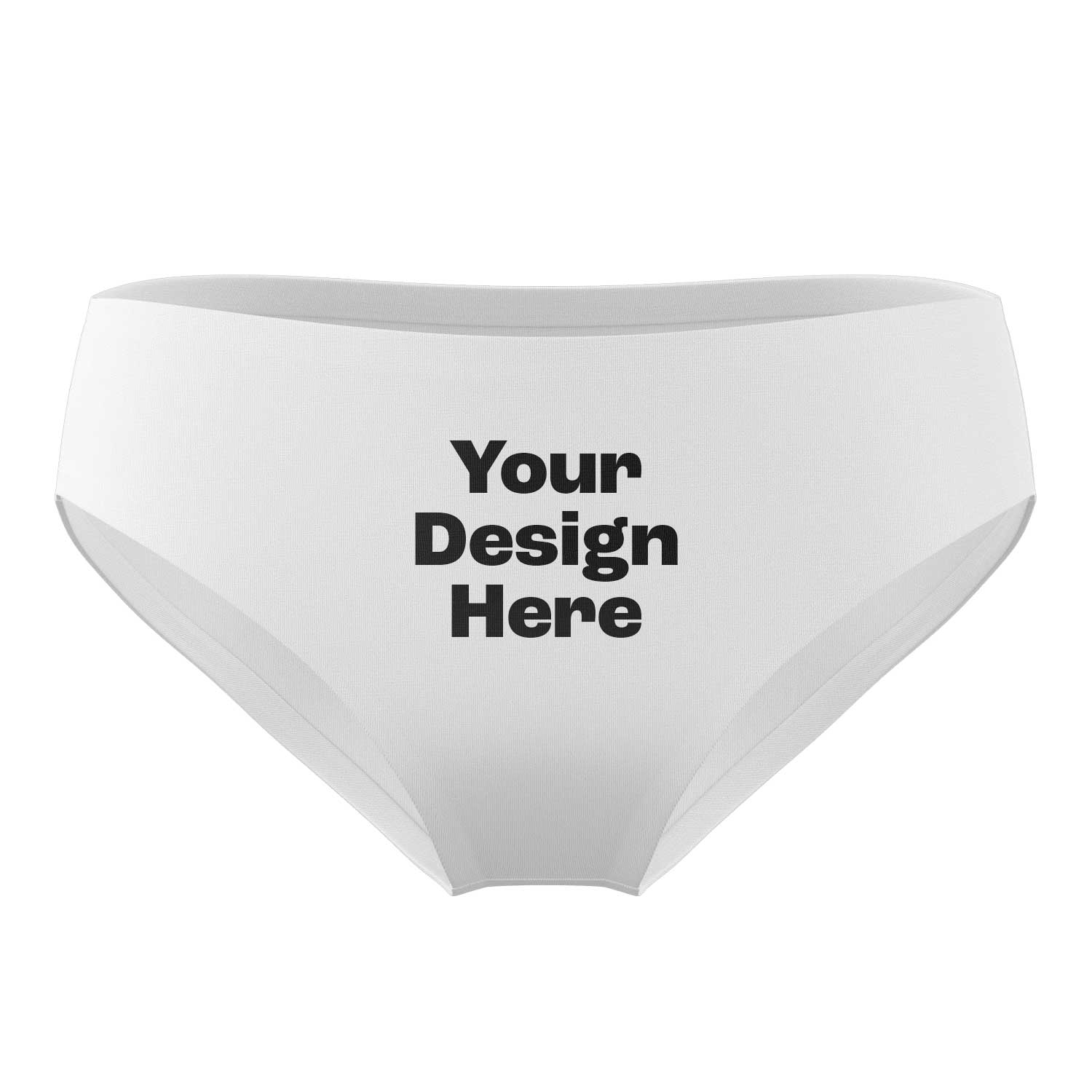 White underwear with 'Your Design Here' text on a white background
