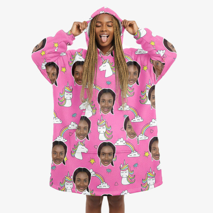 Unicorn & Rainbow Personalised Hoodie Blanket