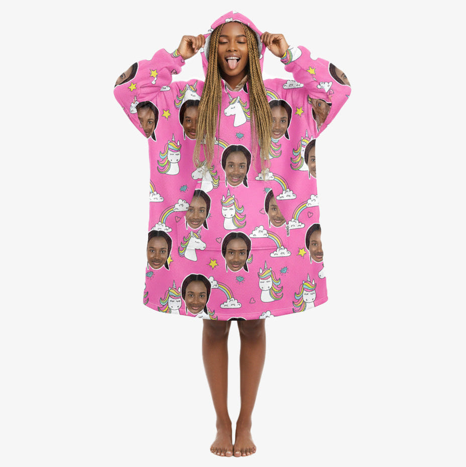 Unicorn & Rainbow Personalised Hoodie Blanket