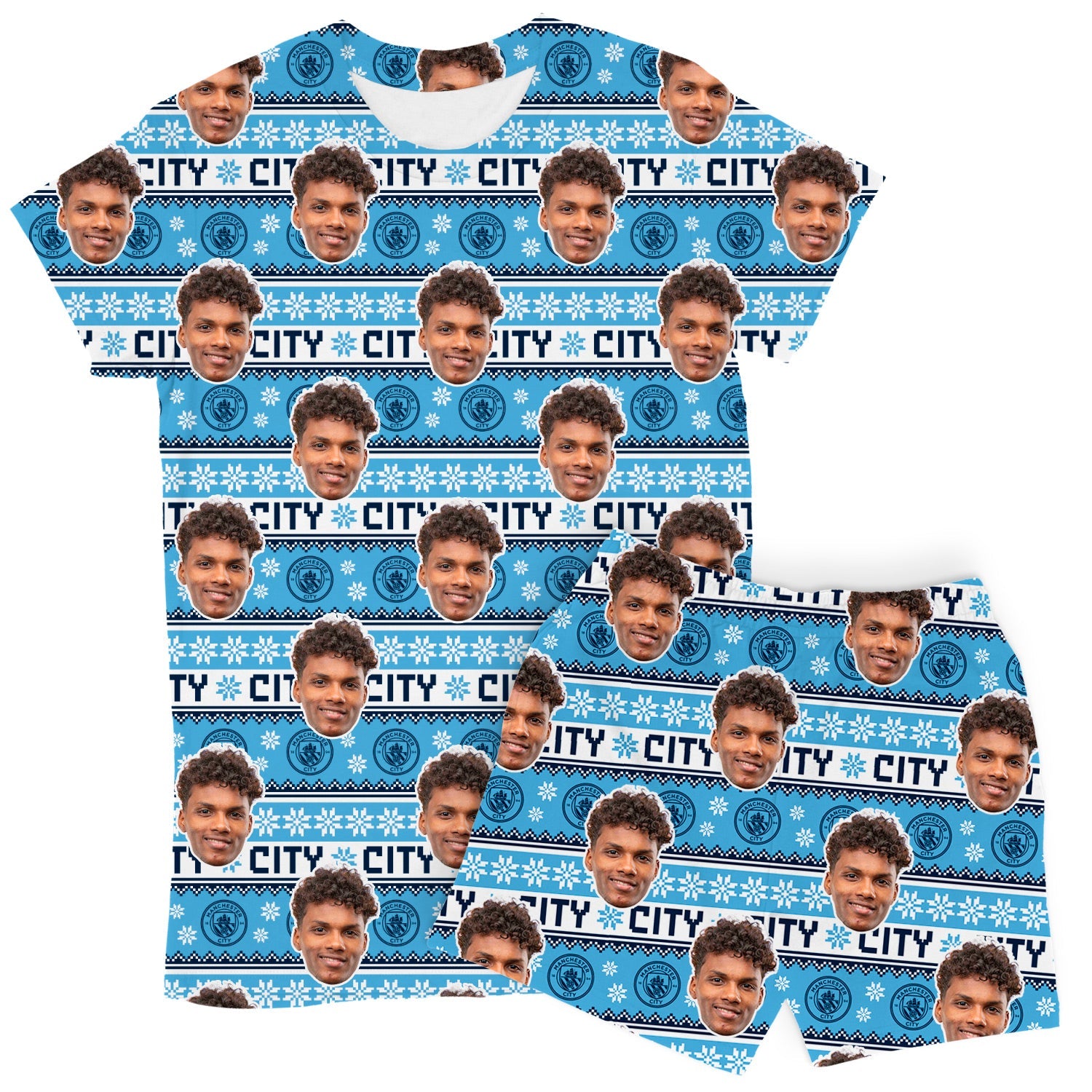 Xmas Man City Women's Personalised PJs - Shorts Set