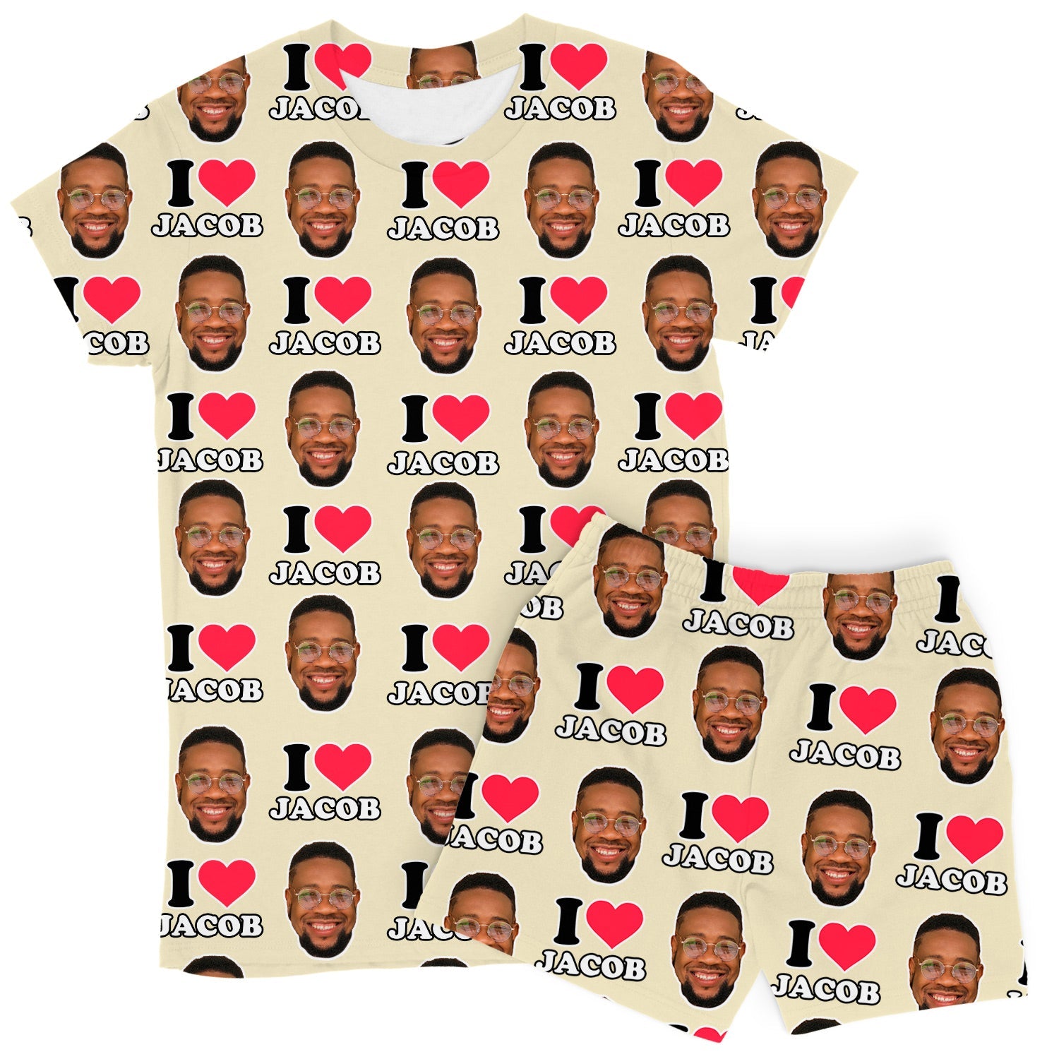 Women's I Heart Name & Face Personalised PJs - Shorts Set