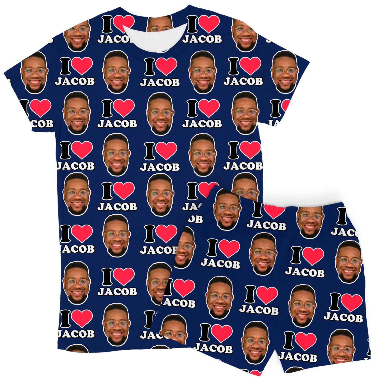 Women's I Heart Name & Face Personalised PJs - Shorts Set