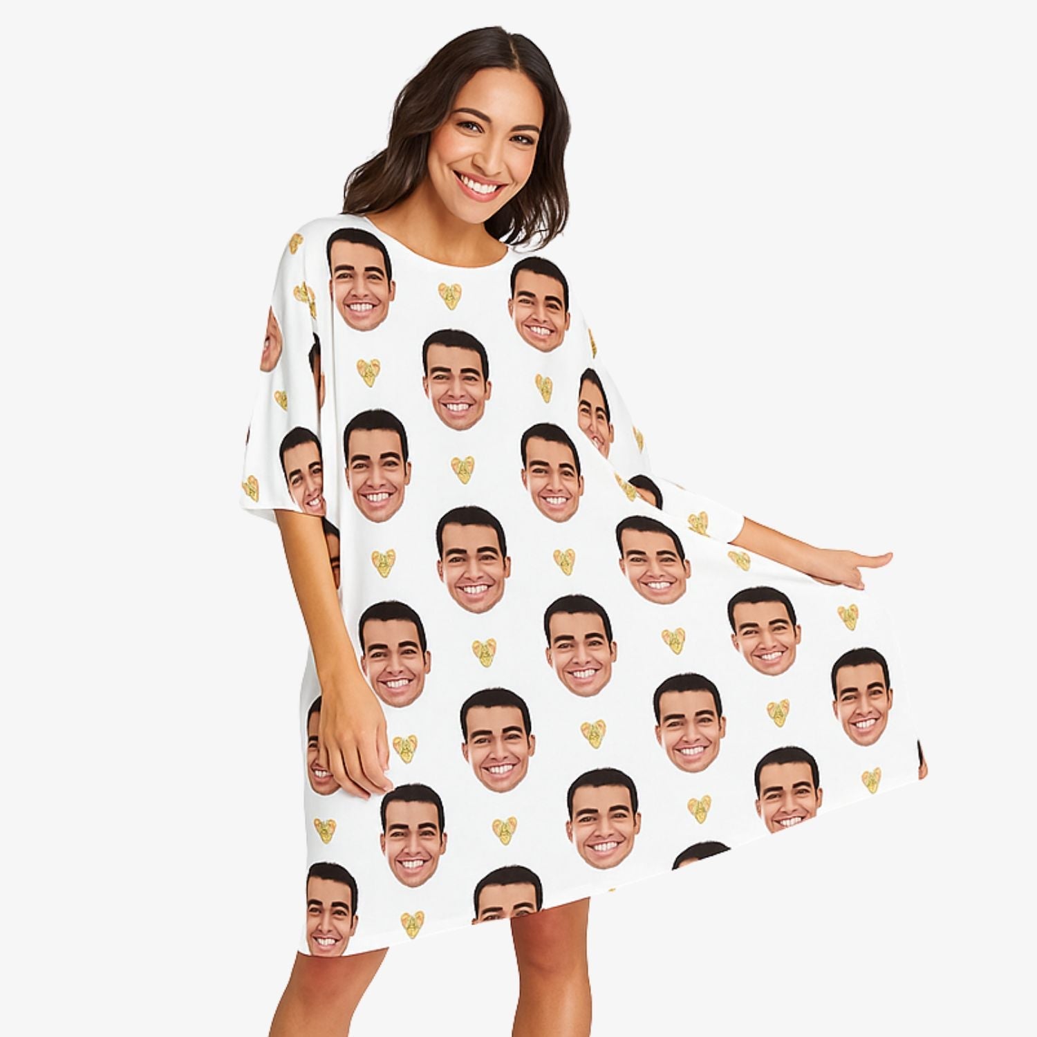 Gold Hearts Custom Face Sleep Tee