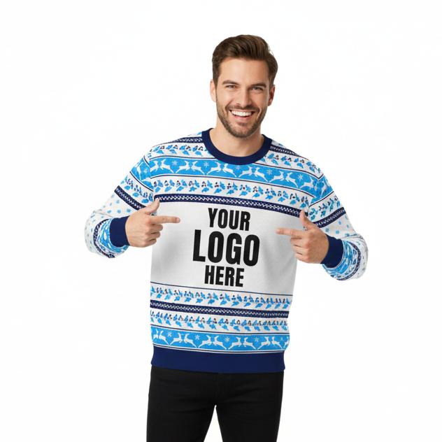Your Logo Here Blue Personalised Christmas Jumper