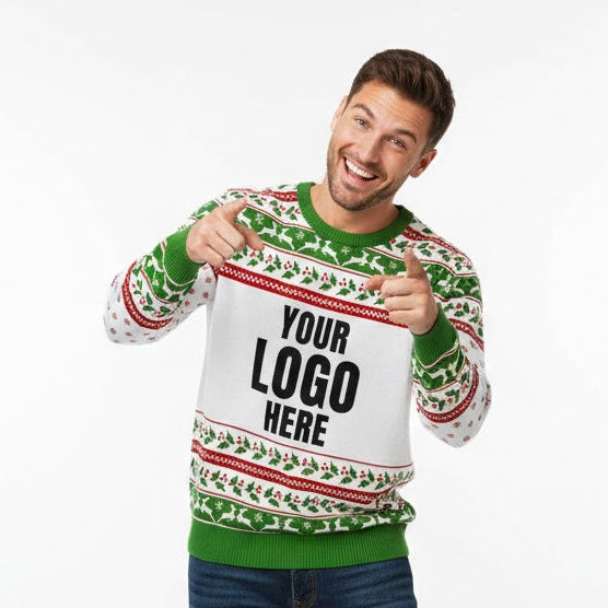 Your Logo Here Green Personalised Christmas Jumper