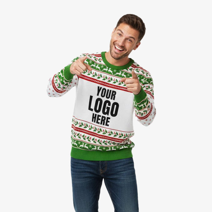 Your Logo Here Green Personalised Christmas Jumper